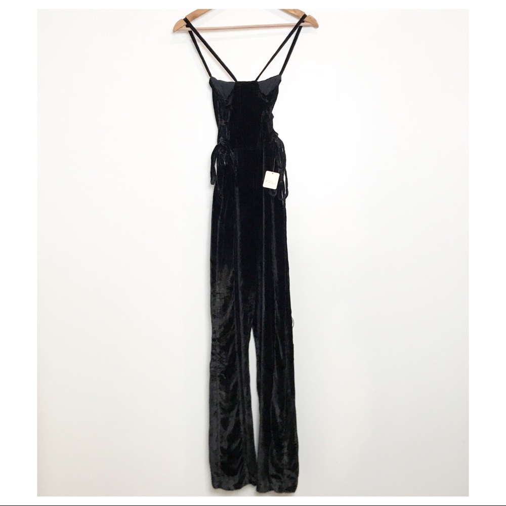 Free People Black Velvet Strappy Back Jumpsuit - Picture 8 of 13